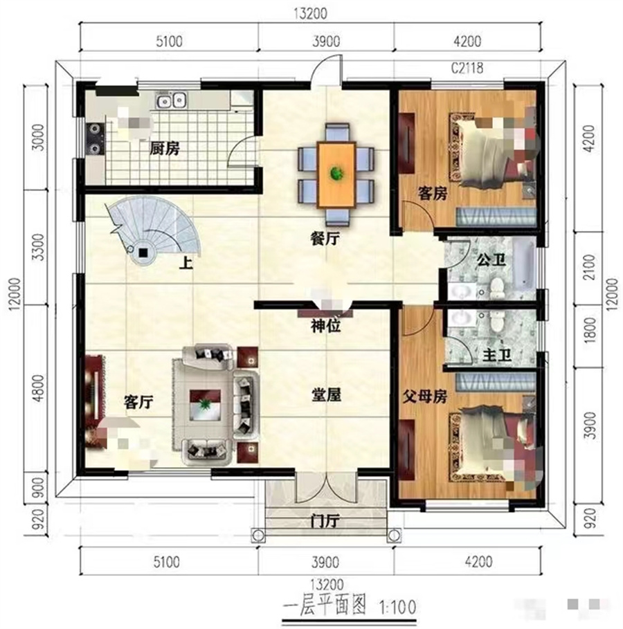 兩層別墅室內(nèi)用旋轉(zhuǎn)樓梯，造型比較簡單，老家房子這樣建才體面